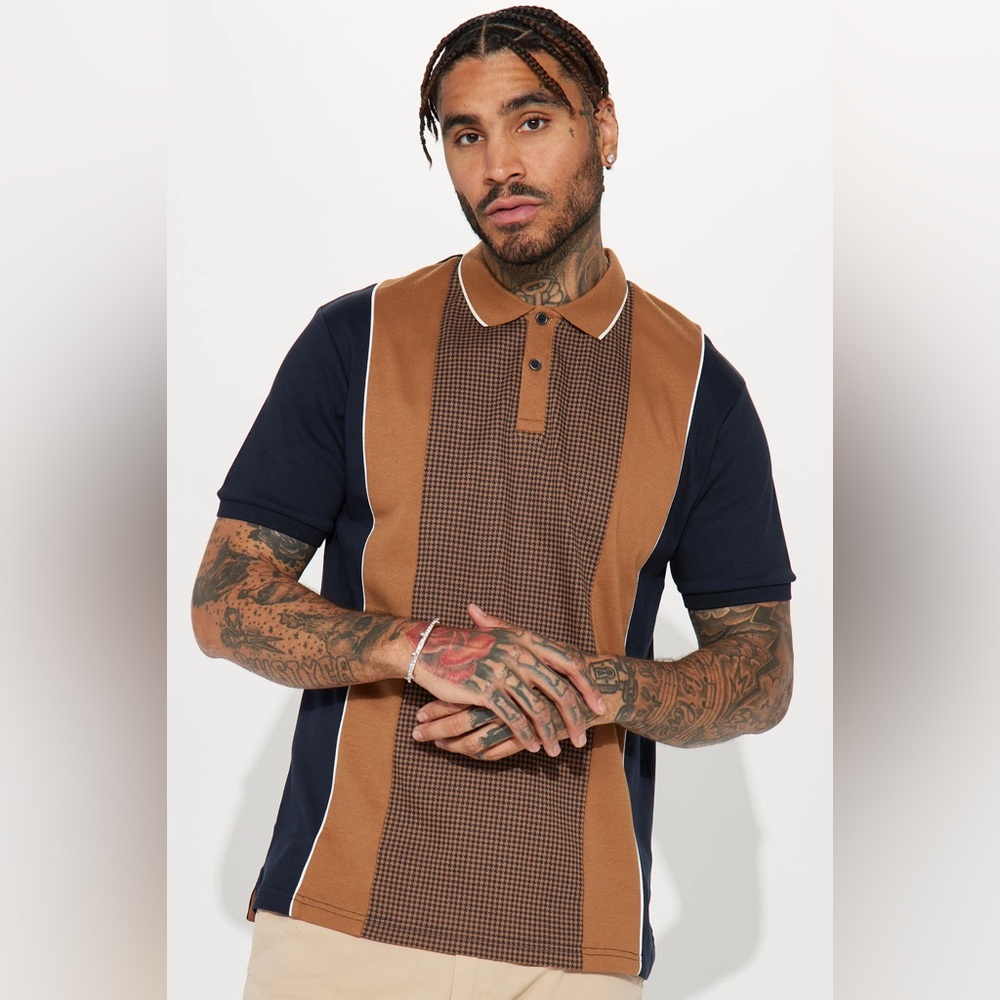 Denim & Flower Men's Navy and Brown Polo Shirt